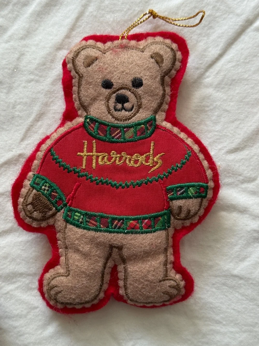 Set of 3 Vintage Early 2000s Harrods Bear Felt Ornaments